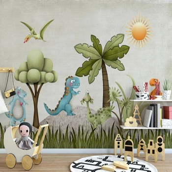 Milofi personalizados em 3D papel de parede mural Nórdicos nostálgico dos desenhos animados de ilustração de dinossauros para crianças, sala de plano de fundo do papel de parede mural