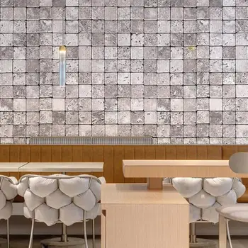 3D estéreo retro antigo de pedra, tijolo mosaico de papel de parede restaurante vinho sala de estar, quarto, restaurante, bar papel de parede cinza PVC fosco