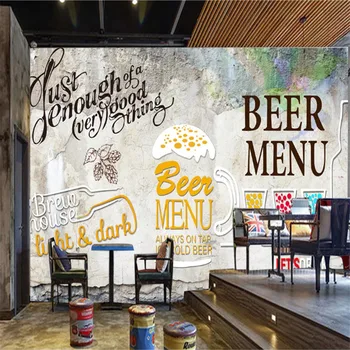 Retro Industrial Vento Cerveja Restaurante de Churrasco Loja de Decoração de Parede de Cimento plano de Fundo do Papel de Parede 3D Cerveja Barra de Mural, papel de Parede 3D