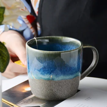 Japonês-estilo Vintage Cerâmica 11oz Caneca de Café Estrela esmalte de Chá de Leite de Cerveja Caneca com Alça de Água Copa do Home Office Copos