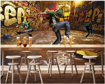 Personalizada foto mural 3d papel de parede de Rua, grafite pintura de dança de rua, hip hop desempenho bar, KTV sala de papéis de parede para parede 3 d