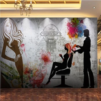 BEIBEHANG papel de Parede papel de parede personalizado mural retro beleza cabeleireiro ferramentas de parede decorativa de pintura e Papel de parede