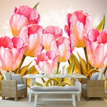 personalizado moderno em 3d de alta qualidade não-tecido de papel de parede mural 3d pintados à mão tulip aquarela floral de fundo papel de parede para cozinha
