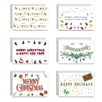 6pcs/set Cartões de Natal com Envelopes Etiquetas de Feliz Natal Feliz Ano Novo Designs de cartões Postais de Férias de Inverno de Festa
