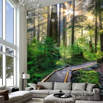 Personalizados em 3D Papéis de parede Para Sala de estar, Quarto, Sol da Floresta Sob A Árvore de Floresta Caminho papel de Parede Para parede 3 D