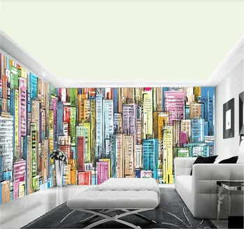 Papel de parede personalizado mural de fotos na parede moderno e minimalista, pintados à mão, de construção da cidade de plano de fundo pintura de decoração de parede