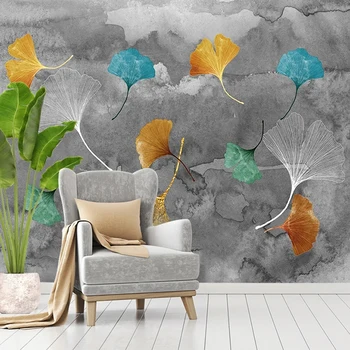 Personalizado Mural de Parede Moderno em 3D Estéreo de Ginkgo Folha de Cinza de Fundo de Parede de Decoração de Sala de TV, Sofá Quarto Papéis de parede para Decoração de Casa