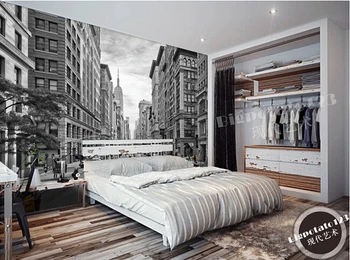 O 3D personalizado murais,de Nova York, Wall Street América moderno preto e branco ,edifício sofá da sala de TV de parede o papel de parede de quarto
