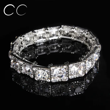Brilho cúbicos de zircônia & crystal bracelete pulseiras para mulheres, festa de casamento, moda jóias para noivas presente bijoux femme E016
