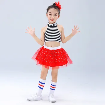 top + saia de dança Jazz traje de menina crianças roupa de dança para meninas crianças cheerleader traje de roupa de dança de vestir meninas crianças