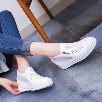 Sapatos para as Mulheres de Outono, o Novo Estilo coreano Dedo do pé Redondo Invisível Elevados de Um Pedal de Branco, Sapatos Casuais, Calçados Confortáveis Sapatos femininos