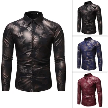 2022 a primavera e o outono nova de moda masculina de henry design de colarinho de camisa maple leaf flor de bronzeamento imprimir camisa de manga comprida homens