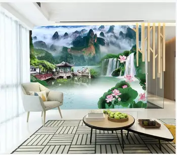 Personalizado com foto papéis de parede para parede 3 d murais papel de parede Chinês pastoral estilo lotus paisagem murais papéis de parede decoração da casa