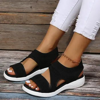 Novas Mulheres Sapatos De 2022 Verão Respirável Escorregar No Feminino Sandálias De Cor Sólida Senhoras Conforto Casual Salto Baixo De Cunhas Para Não Escorregar Ao Ar Livre