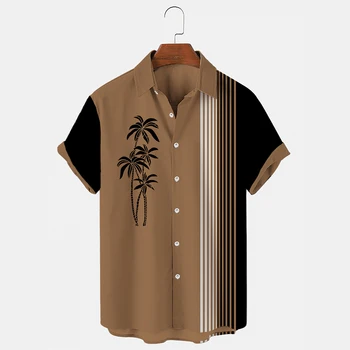 2022 Nova Moda Streertwear Havaiano Shirts Para Os Homens Casual Solta Simples Listrado De Coco De Emenda Padrão Versátil Blusas