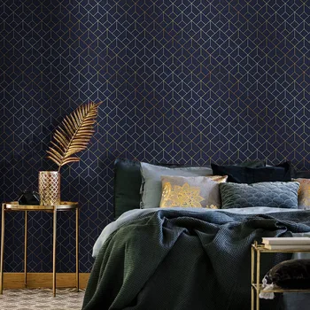 Nordic Azul Elegante Grade Geométrica Papéis de parede Descascar e ficar Rolo de papel de Parede Decoração Sala de estar Mobiliário Trellis Papel de Parede