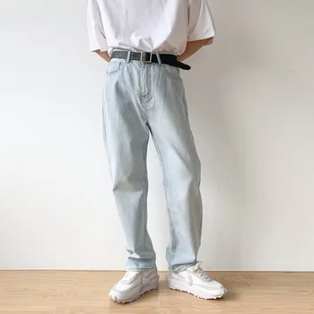Primavera/Verão do Algodão Lavado calças de Brim dos Homens Vintage Solta Ampla Perna Reta Versátil Velho Pai Calças coreano Folgado Homens de calças Jeans