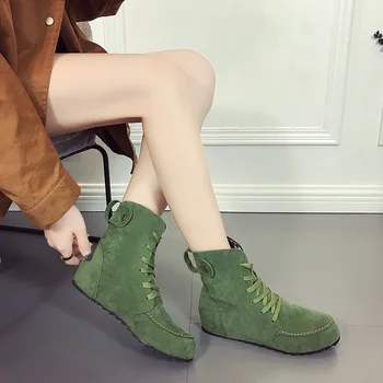 Grande SizeLadies Botas de Plataforma de Moda Lace-up Boots Mulheres 2021 Cunha Sapatos de Mulher