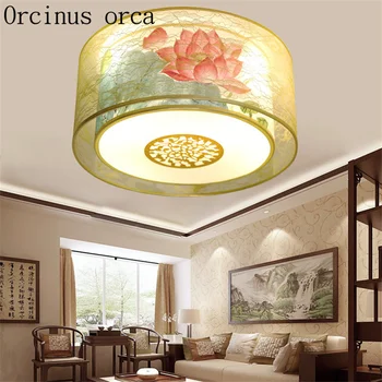 Clássico estilo Chinês novo led lâmpada de teto sala de estar, sala de jantar, quarto de estudo de antiguidades rodada tecido lâmpada do teto