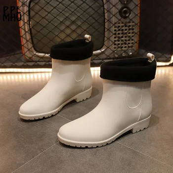 Moda antiderrapante Conforto Água Plana Sapatos de Inverno Quente e Confortável, Luxuoso RainBoots PVC, Impermeável, Resistente ao Desgaste e Botas de Trabalho