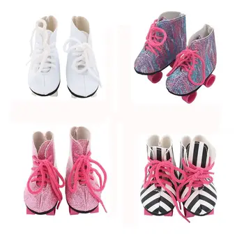 Presentes da Menina do Menino Veste Mini Roupas de Roller Skate Sapatos de 18 Polegadas/43cm Boneca Boneca Patins Sapatos de Glitter Patinação Sapatos