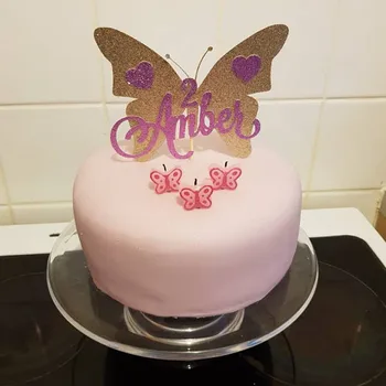 Personalizado borboleta Ouro bolo topper, glitter bolo topper personalizado corações cor-de-Rosa qualquer nome idade cor marcos aniversário