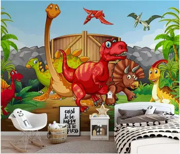 WDBH Personalizado mural de fotos em 3d papel de parede dos desenhos animados de dinossauro bonito parque para crianças, decoração da casa 3d murais de parede papel de parede para sala de estar