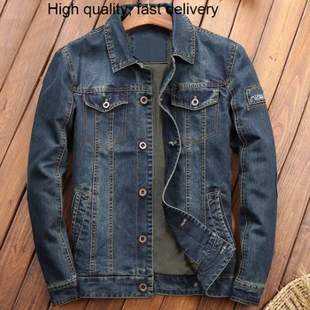 Homens Vintage Denim Jacket da Coats Moda Antiga Força Aérea Jeans, Casacos de Homem Casual Plus Tamanho 4XL Masculinas de Streetwear Roupas A705
