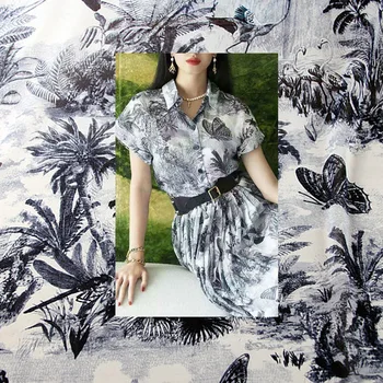 Selva Tropical Borboleta/Pássaro Impresso Algodão/Fino Tecido Chiffon Para a Mulher Blusa Vestido de Verão Tissus Ткани Tessuti DIY Pano