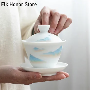 160ML de Cerâmica Whiteware Cubra a Bacia de Kung Fu Conjunto de Chá em Xícara de Chá de Chá Tigela Grande e Única Família Artesanal de Chá de Dispositivo Gaiwan