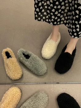 Lã de Sapatos de Mulheres de Outono, Em 2022, a Nova safra Preguiçoso Sapatos Confortáveis Plano de Fundo Anti derrapante Bonito Moda boa-sapatos
