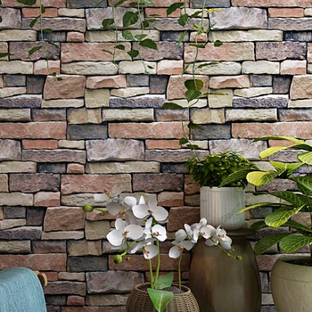 Simulação em 3D padrão de tijolo em tijolo de papel de parede nostálgico personalidade padrão de pedra Bar Café KTV industrial de papel de parede