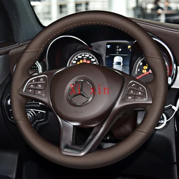 DIY personalizado do couro costurado à mão de cobertura de volante Para a Mercedes-Benz E300L GLC300 GLB S350 C260L GLE acessórios do Carro