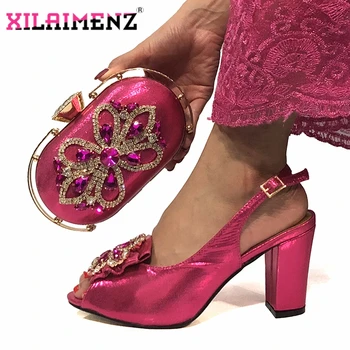 2020 Design Especial Nova Vinda 2020 Alta Qualidade de Mulheres Sapatos e Bolsa Conjunto italiano Senhora de Correspondência de Sapatos e Bolsa de Cor Fúcsia