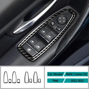 A Fibra de carbono Acessórios do Carro Interior do Elevador de vidro do Painel de Modificação Tampa Guarnição Adesivos Para BMW Série 1 F20 2012-2015