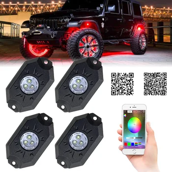 4 Vagens De Jipe Atv Suv Offroad Caminhão de Néon, Lâmpada LED Kit Bluetooth APLICATIVO de LED RGB Rock Luzes de Ambiente Música de Luz