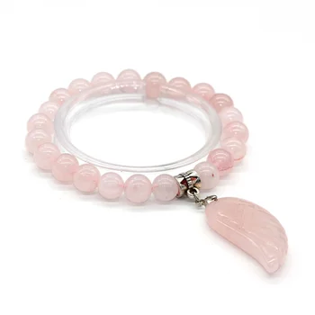 Moda-grânulos de Prata Banhado Natural de Rosa cor-de-Rosa Quartzo asas de Anjo Ligar 8 mm Rodada Perla o Bracelete Elástico