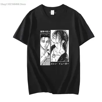 Yeager Eren Ataque Titan T-Shirts Homens Shingeki Não Kyojin Camisetas de Algodão de Alta Qualidade Anime Hip Hop e Streetwear Mangá Impresso Tops