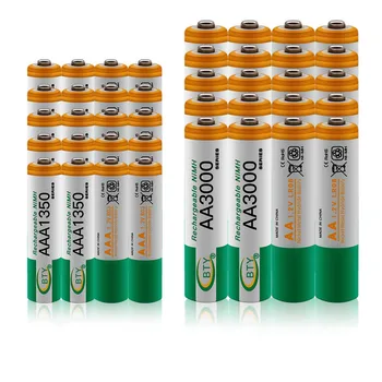 100% Novo 1,2 V AA 3000mAh Recarregável NI-MH Baterias+AAA bateria de 1350 mAh Rechageable bateria NI-MH 1,2 V AAA bateria