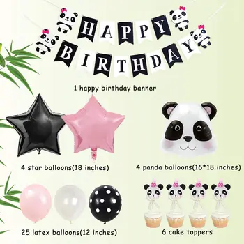 SURSURPIRSE Panda Tema Panda Cabeça de Negro-de-Rosa Estrelas, Balões Folha de Cupcake Toppers Banner para chá de Bebê Festa de Aniversário de Suprimentos