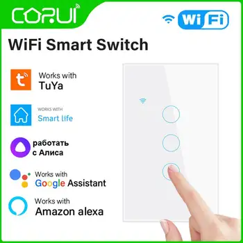 CORUI Alexa Smart Switch Padrão EUA Tuya de Controle Com a Inicial do Google Voice Control wi-Fi Smart Home Toque em Opções Necessidade Neutro