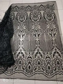 Novo design, cor preta colada glitter material de malha de 2019 alta qualidade africano laço de tecido de decoração de casamento SU-J06110