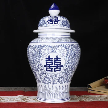 Antigo Caracteres Chineses Azul e a Branca da Porcelana do Jar Tengman Cerâmica de Armazenamento, Frasco de Artesanato Selado Grande Capacidade de Tanque de Armazenamento