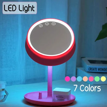 USB Lâmpada LED Toques de Controle 7 Mudança de Cor Tabela a Luz da Noite 4 Em 1 Smart Beleza Espelho de Maquilhagem Orador sem Fio de bluetooth