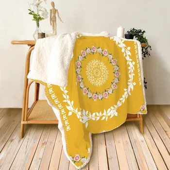 Floral com Medalhão Amarelo Jogar Cobertor Boêmio Mandala Quente Grossos Cobertores Arte Indiana de Impressão Cobertores para Counch Sofá Cadeira Cama