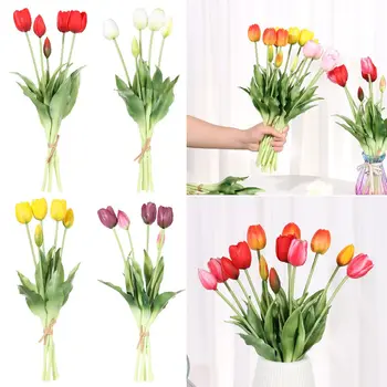 Florescendo DIY de Artesanato Flores Artificiales Toque Real Flores Artificiais Buquê de Tulipas 5 Cabeças de Hastes de Decoração do Quarto