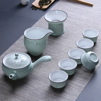 High-end de Chá Chinês Conjunto de Jingdezhen de Chá Cerâmica Set Azul e a Branca da Porcelana do Socorro Bule de chá Xícara (chá) de Kung Fu Conjunto de Chá Dom Terno