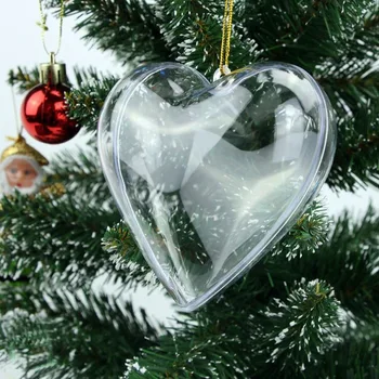 20PCS de Plástico transparente Acrílico Forma de Coração Preenchíveis Enfeites de Árvore de Natal DIY Bomba de Banho Moldes Corações Forma de Bola de Artesanato Ornamento