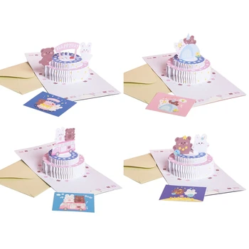 3D Pop-Up Bolo de Aniversário, Cartão de Saudação Animais dos desenhos animados de Aniversário de Cartões para o Dia dos Namorados Bênção do Dia das mães Mensagem de Cartões