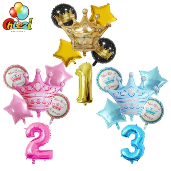6pcs de Ouro cor-de-rosa azul coroa de balões de 32polegadas Número da Folha de balão de Festa de Aniversário, decoração de Crianças do chuveiro do bebê Estrela de Hélio Bola